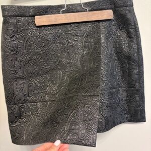 J Crew Black Paisley Jacquard Shimmer Wrap Mini Skirt